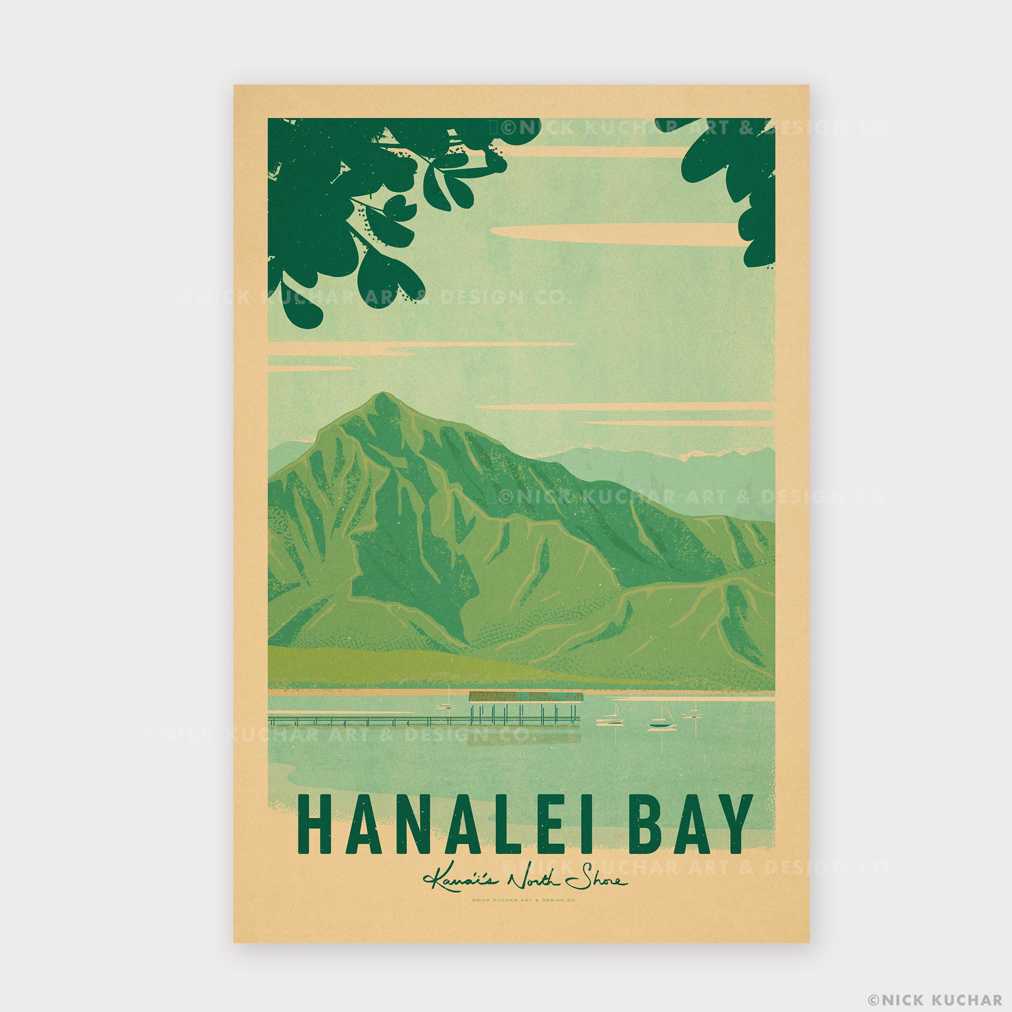 Hanalei Bay, Kauai - 12x18 Hawaii Travel Print