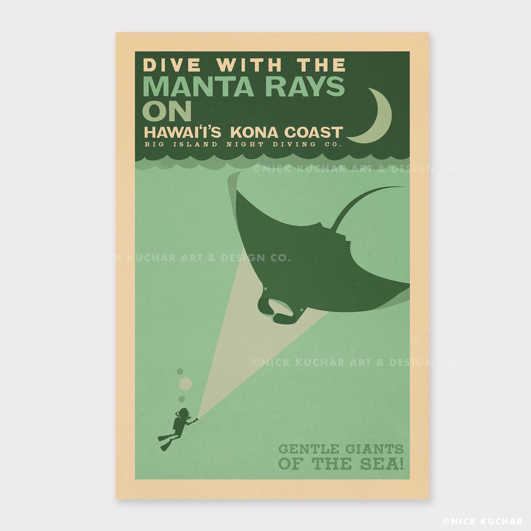 Kona Manta Rays - 12x18 Hawaii Travel Print