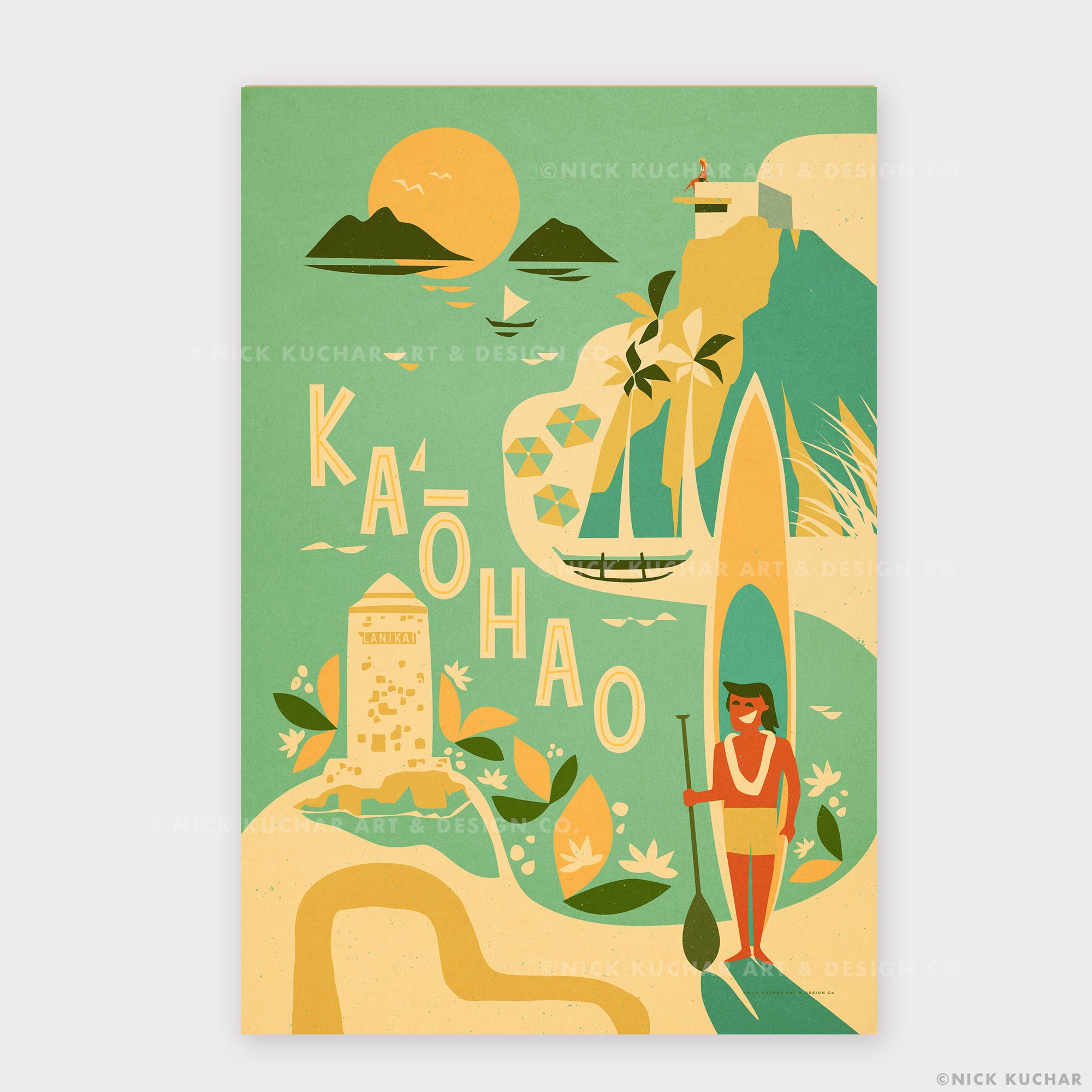 Kailua Beach Park Retro Hawaii Travel Print | Kailua Beach Park Print