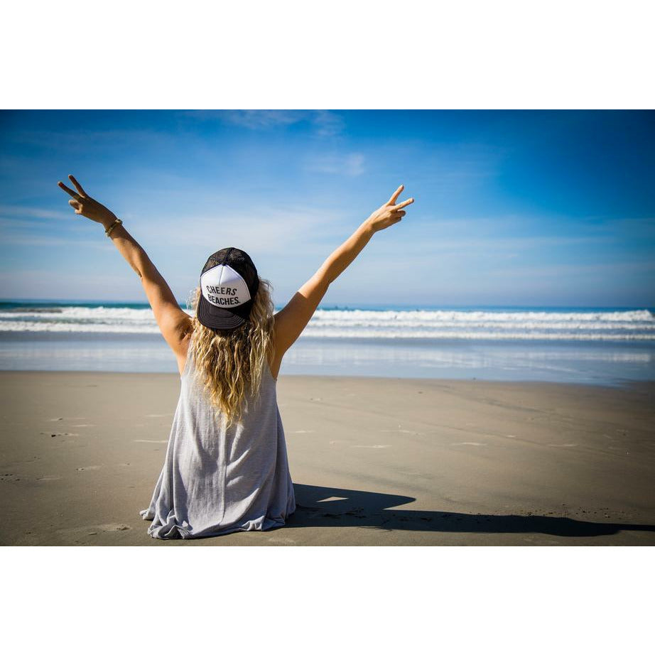 Cheers Beaches Trucker Hat: Red, White & Blue: Red Glitter