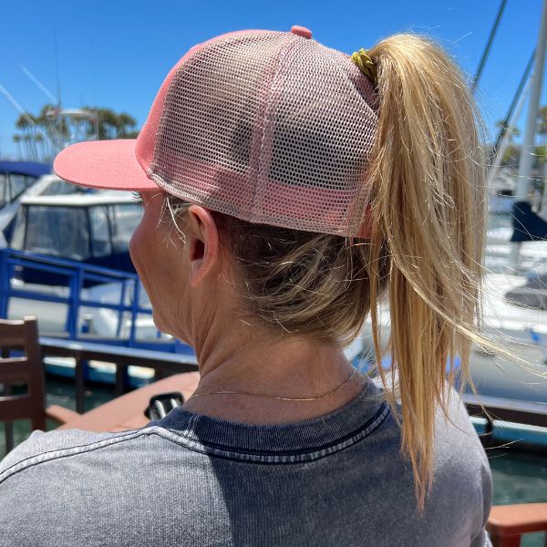 Women Salmon Patch Ponytail Trucker Fishing Hat
