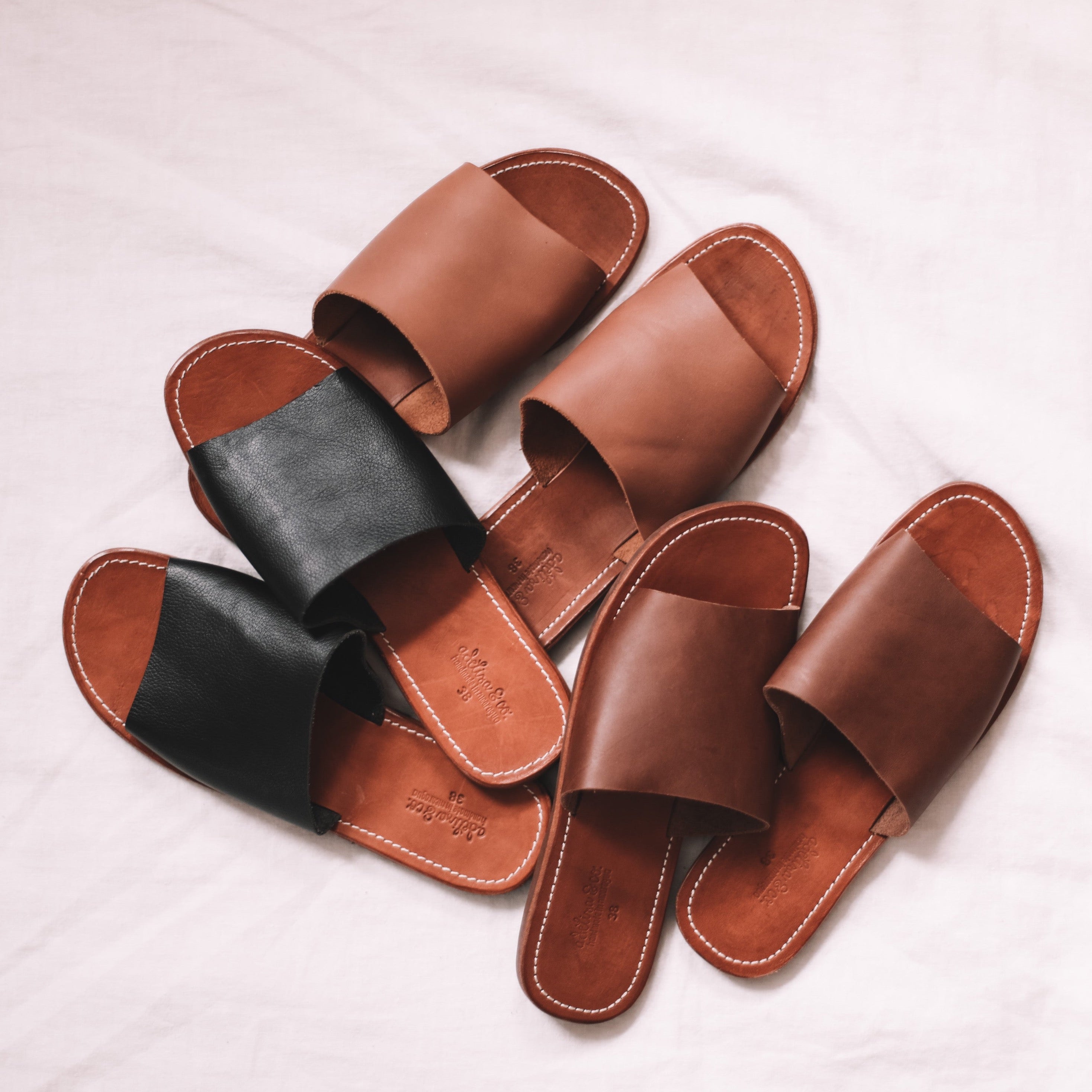 leather slip on sandals