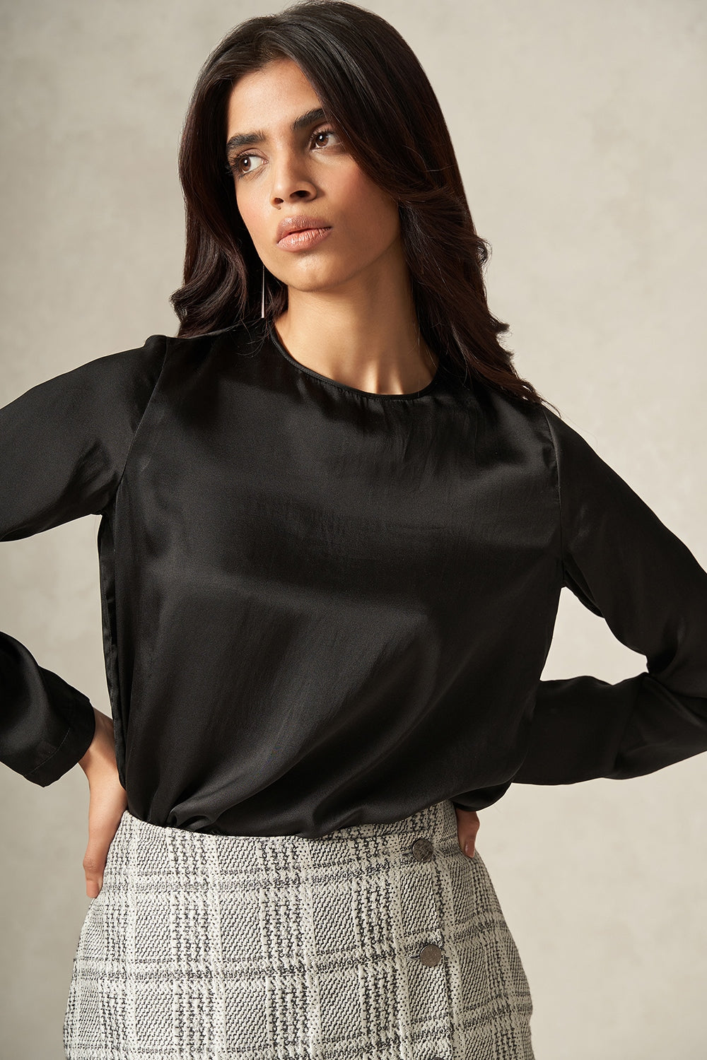 Black Pure Satin Silk Shirt - Tilfi