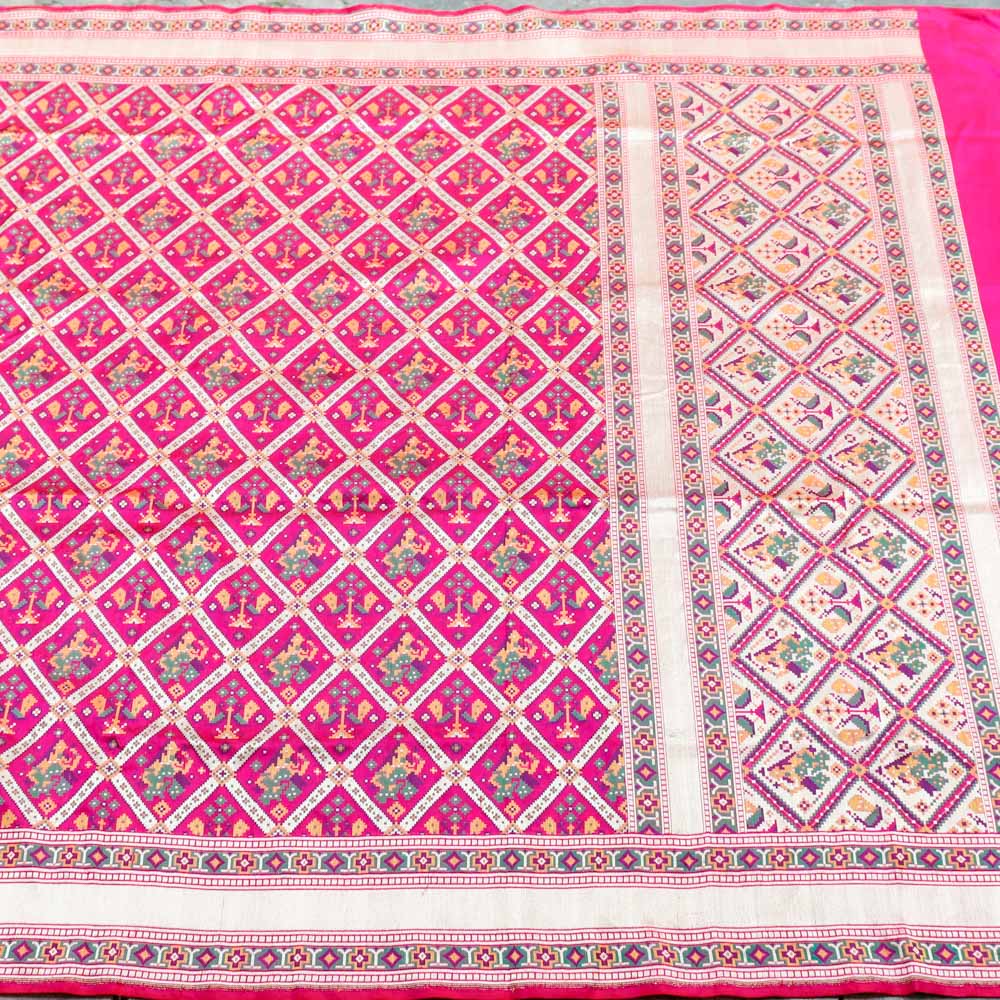 Red-Rani Pink Pure Katan Silk Banarasi Handloom Patola Dupatta - Tilfi