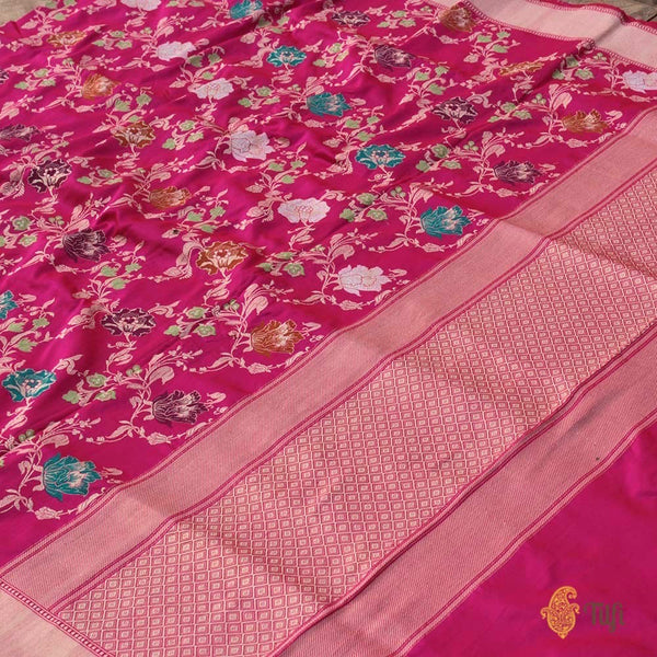 Red-Rani Pink Pure Katan Silk Banarasi Handloom Dupatta - Tilfi