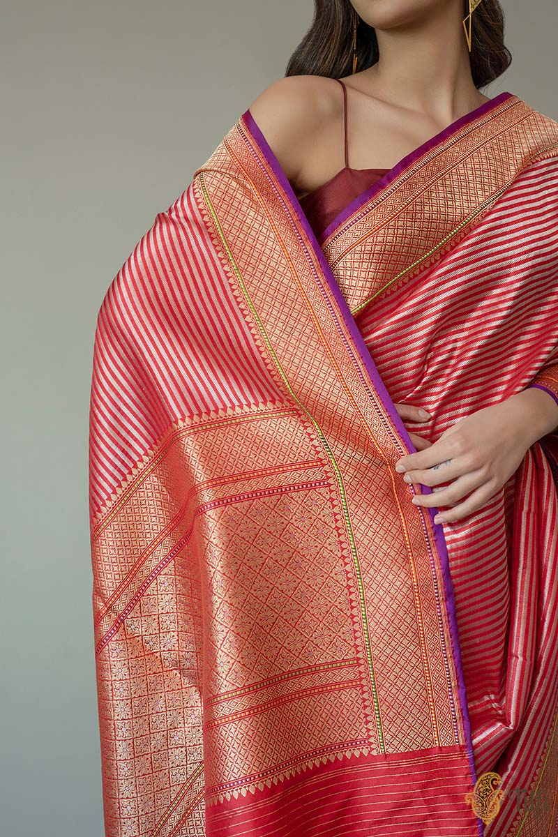 Pre-Order: Red Pure Katan Silk Banarasi Handloom Saree - Tilfi