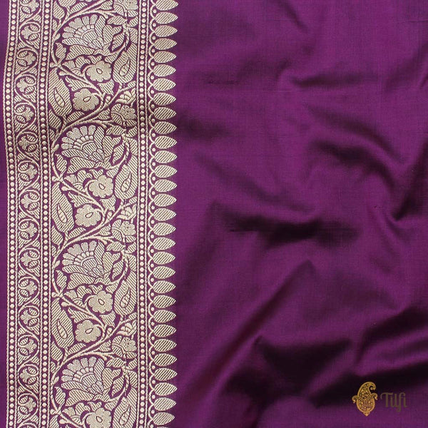 Black-Purple Pure Katan Silk Banarasi Handloom Saree - Tilfi