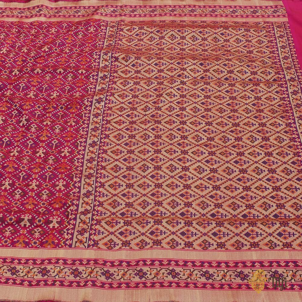 Red-Rani Pink Pure Katan Silk Banarasi Handloom Patola Saree - Tilfi