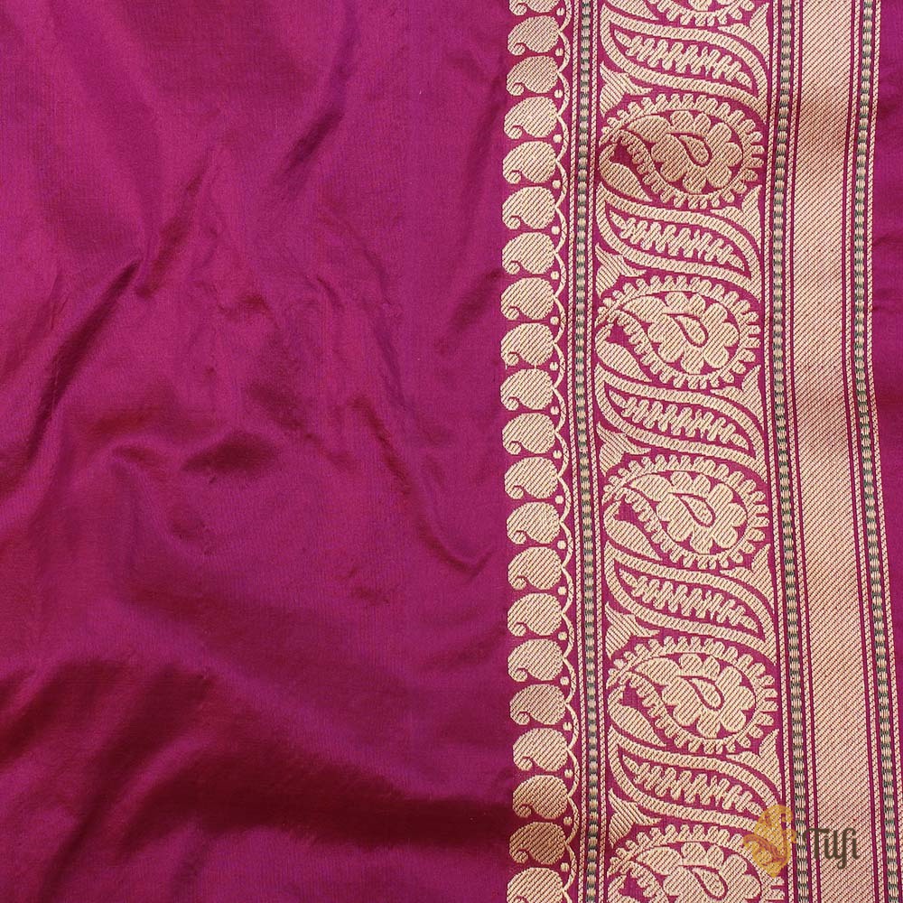 Rust- Magenta Pure Katan Silk Banarasi Handloom Saree - Tilfi