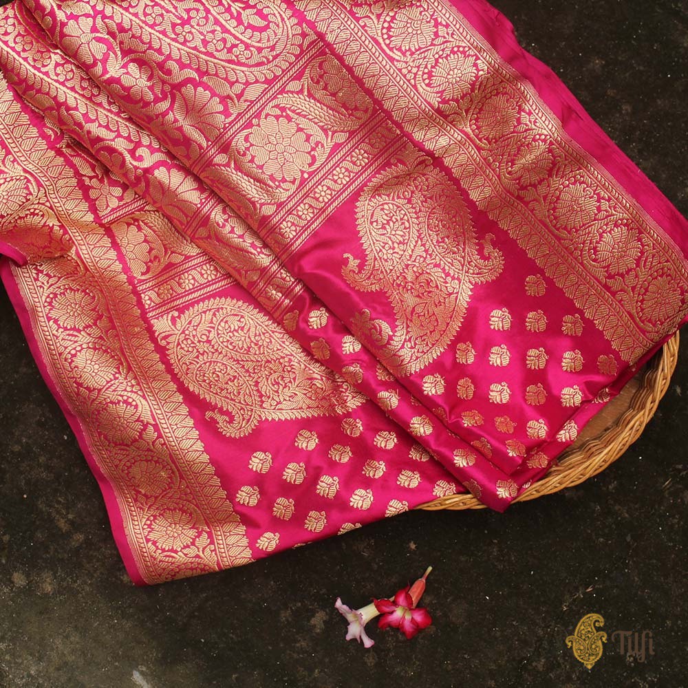 Rani Pink Pure Katan Silk Banarasi Handloom Saree - Tilfi