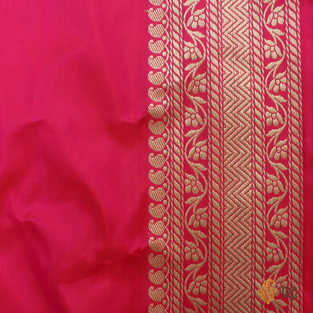 Orange-Rani Pink Pure Katan Silk Banarasi Handloom Saree - Tilfi