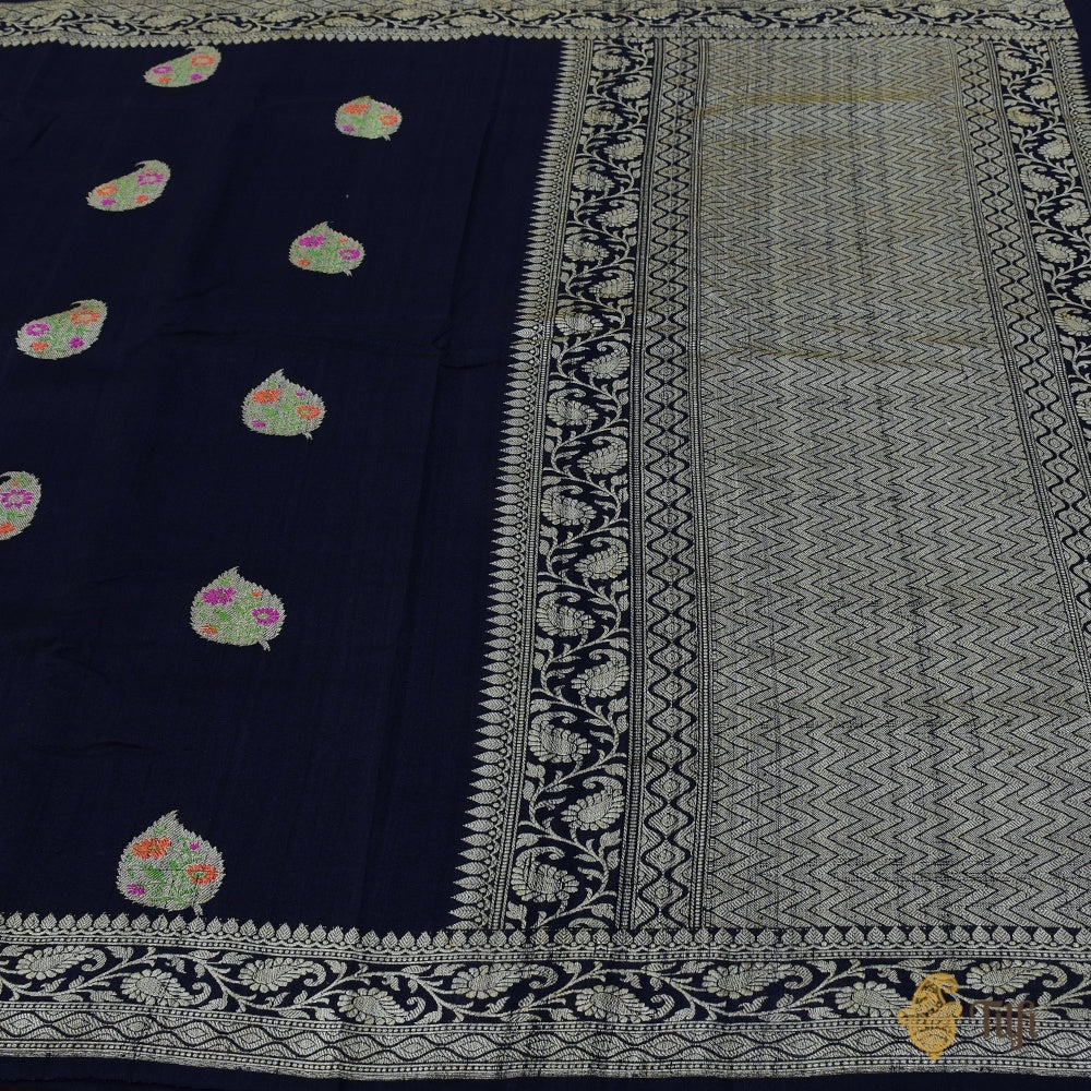 Black Pure Tussar Georgette Silk Banarasi Handloom Saree - Tilfi