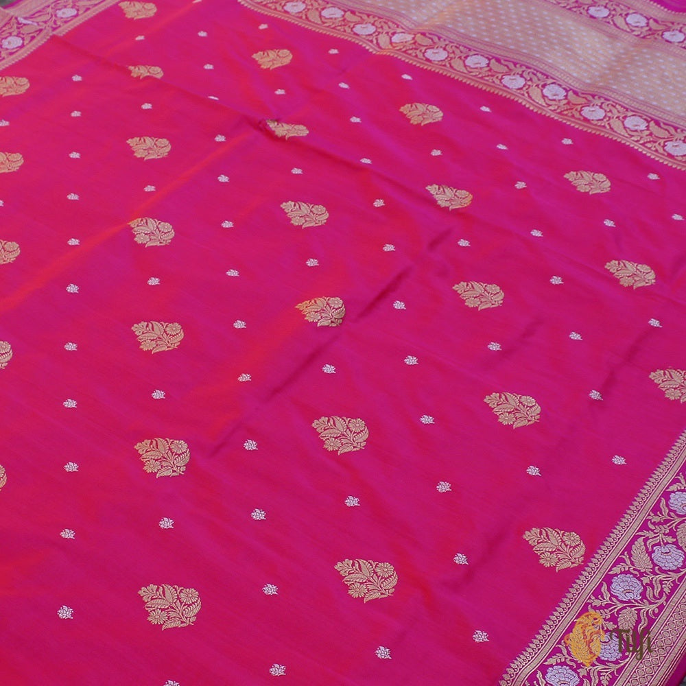 Orange-Gulabi Pink Pure Katan Silk Banarasi Handloom Saree - Tilfi