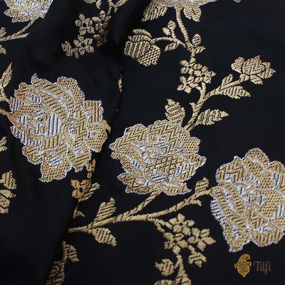 Black Pure Katan Silk Banarasi Handloom Saree - Tilfi