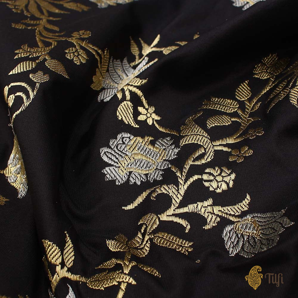 Black Pure Katan Silk Banarasi Handloom Saree - Tilfi