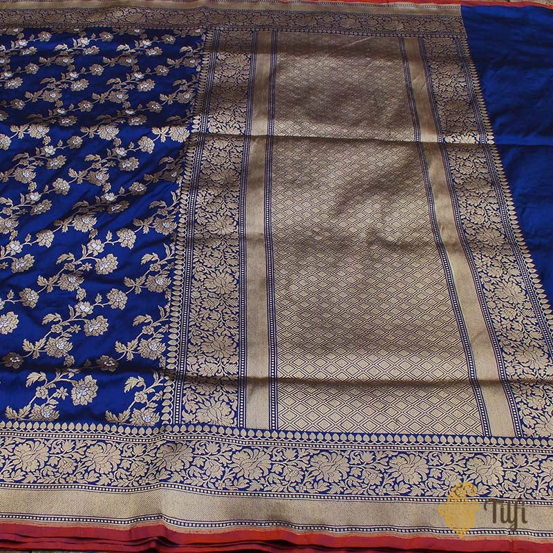 Midnight Blue Pure Katan Silk Banarasi Handloom Saree - Tilfi