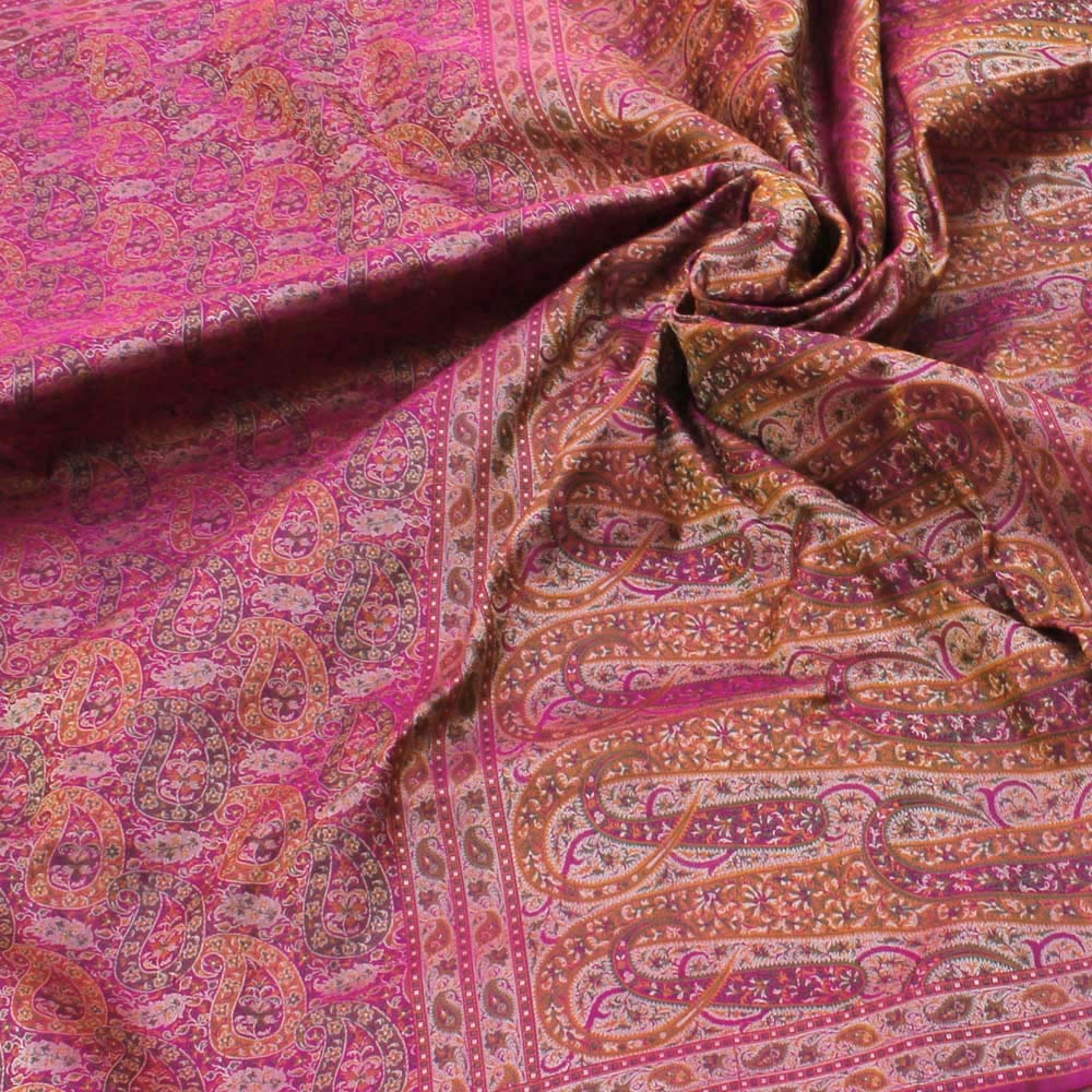 Rani Pink Pure Soft Satin Silk Tanchoi Jamawar Banarasi Handloom Saree ...