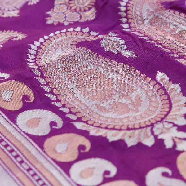 Magenta Pure Silk Georgette Banarasi Handloom Saree Tilfi