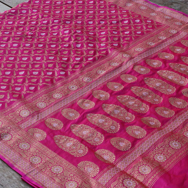 Dark Orange-Indian Pink Pure Katan Silk Banarasi Handloom Saree - Tilfi