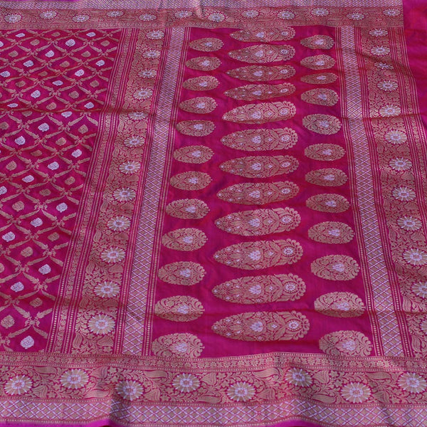 Dark Orange-Indian Pink Pure Katan Silk Banarasi Handloom Saree - Tilfi