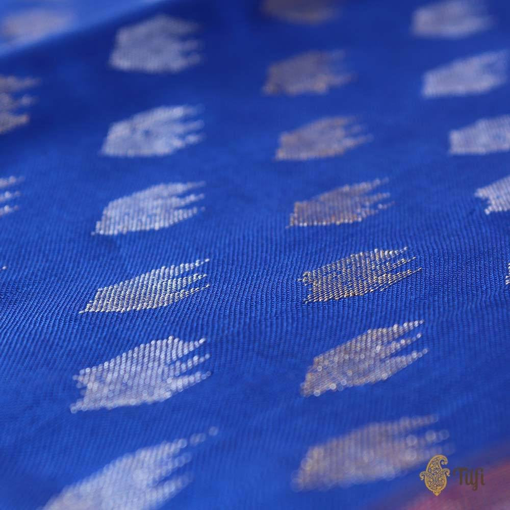 Blue-Red Pure Katan Silk Banarasi Handloom Saree