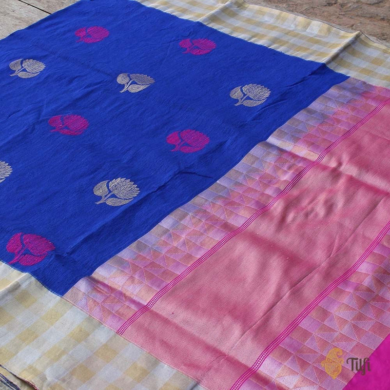 Blue Pure Tussar Silk Banarasi Handloom Saree - Tilfi