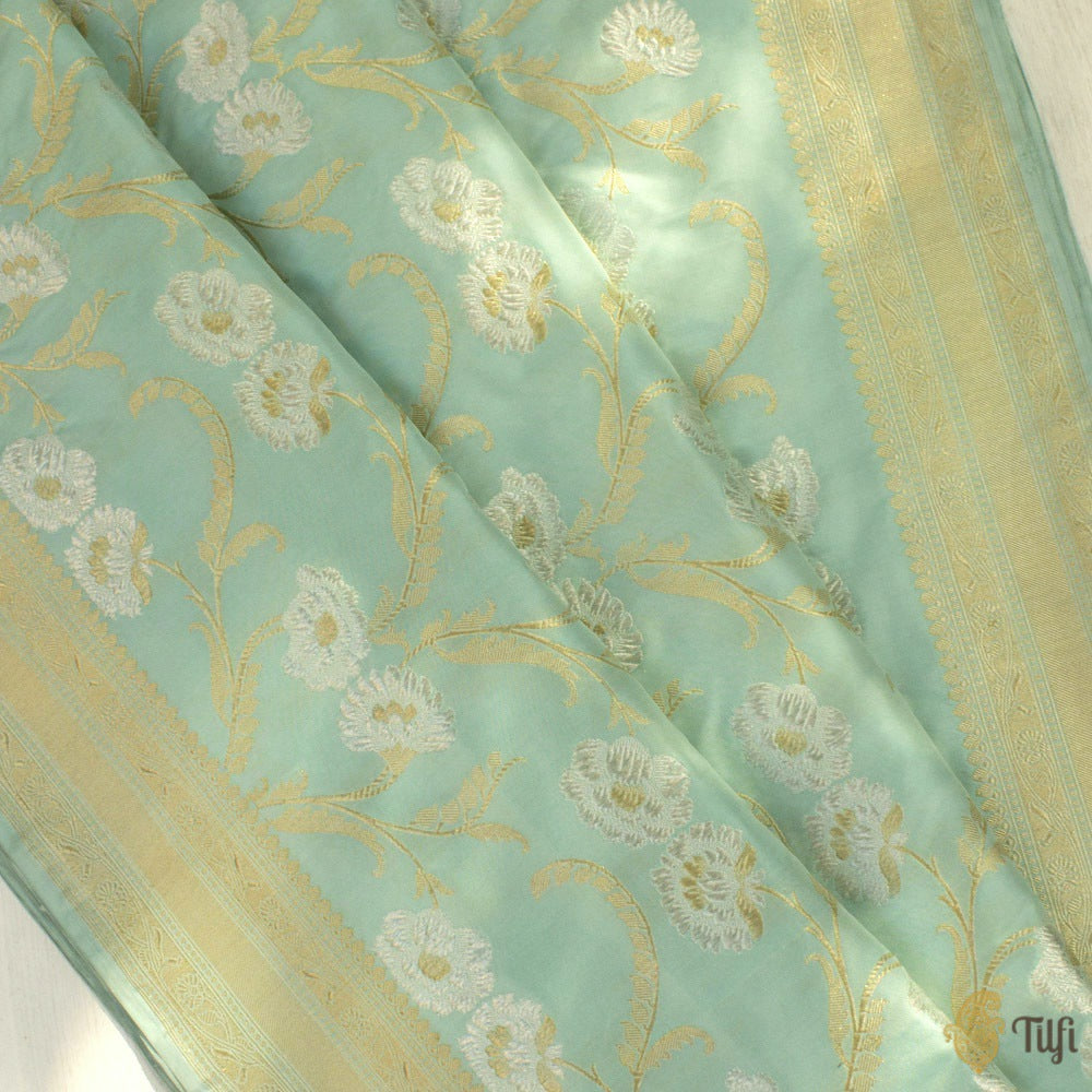 Light Blue Pure Katan Silk Banarasi Handloom Saree - Tilfi