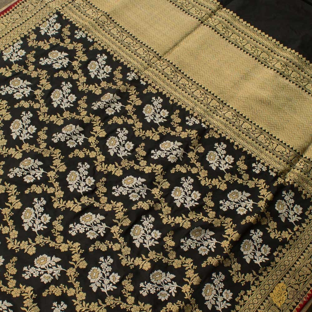 Black Pure Katan Silk Banarasi Handloom Saree - Tilfi