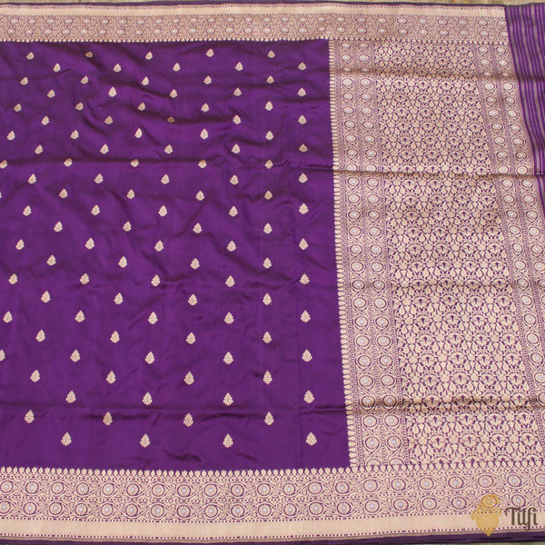 Black-Purple Pure Katan Silk Banarasi Handloom Saree - Tilfi