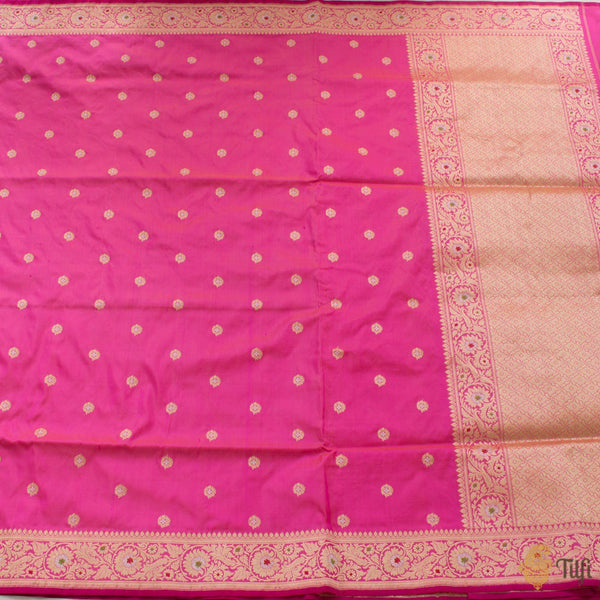 Orange-Rani Pink Pure Katan Silk Banarasi Handloom Saree - Tilfi