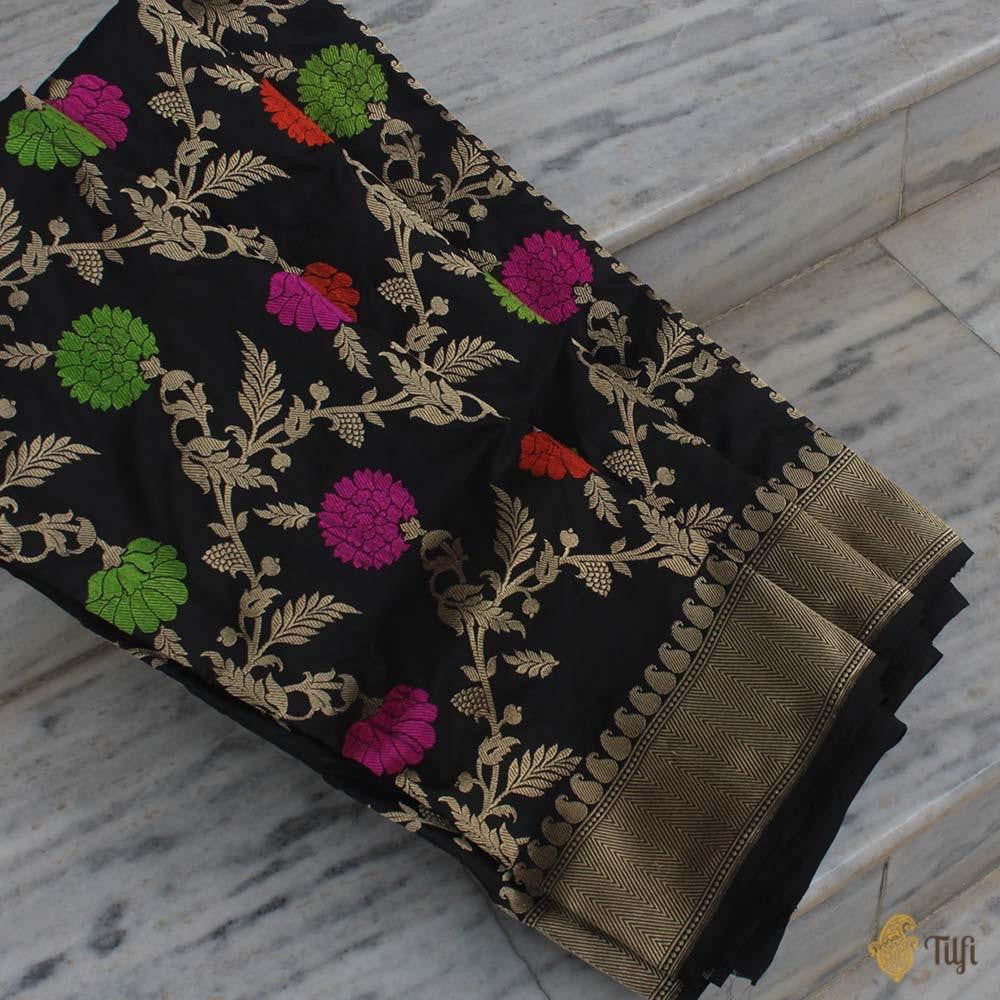 Black Pure Katan Silk Banarasi Handloom Saree - Tilfi