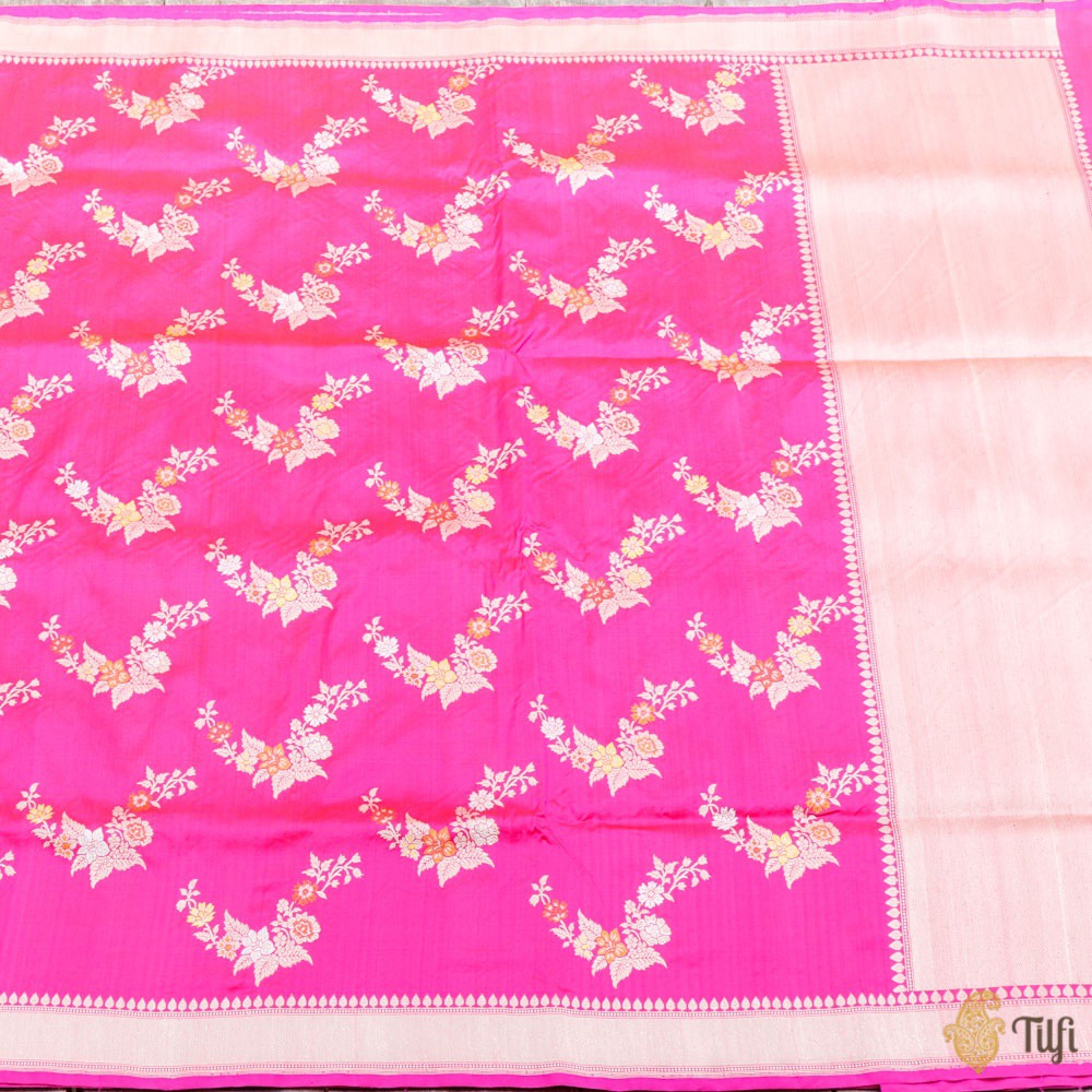 Red-Rani Pink Pure Katan Silk Banarasi Handloom Saree - Tilfi