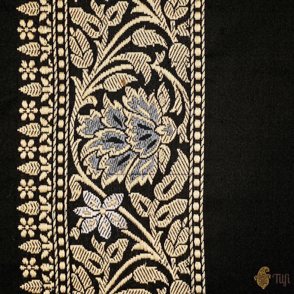Black Pure Katan Silk Banarasi Handloom Saree - Tilfi