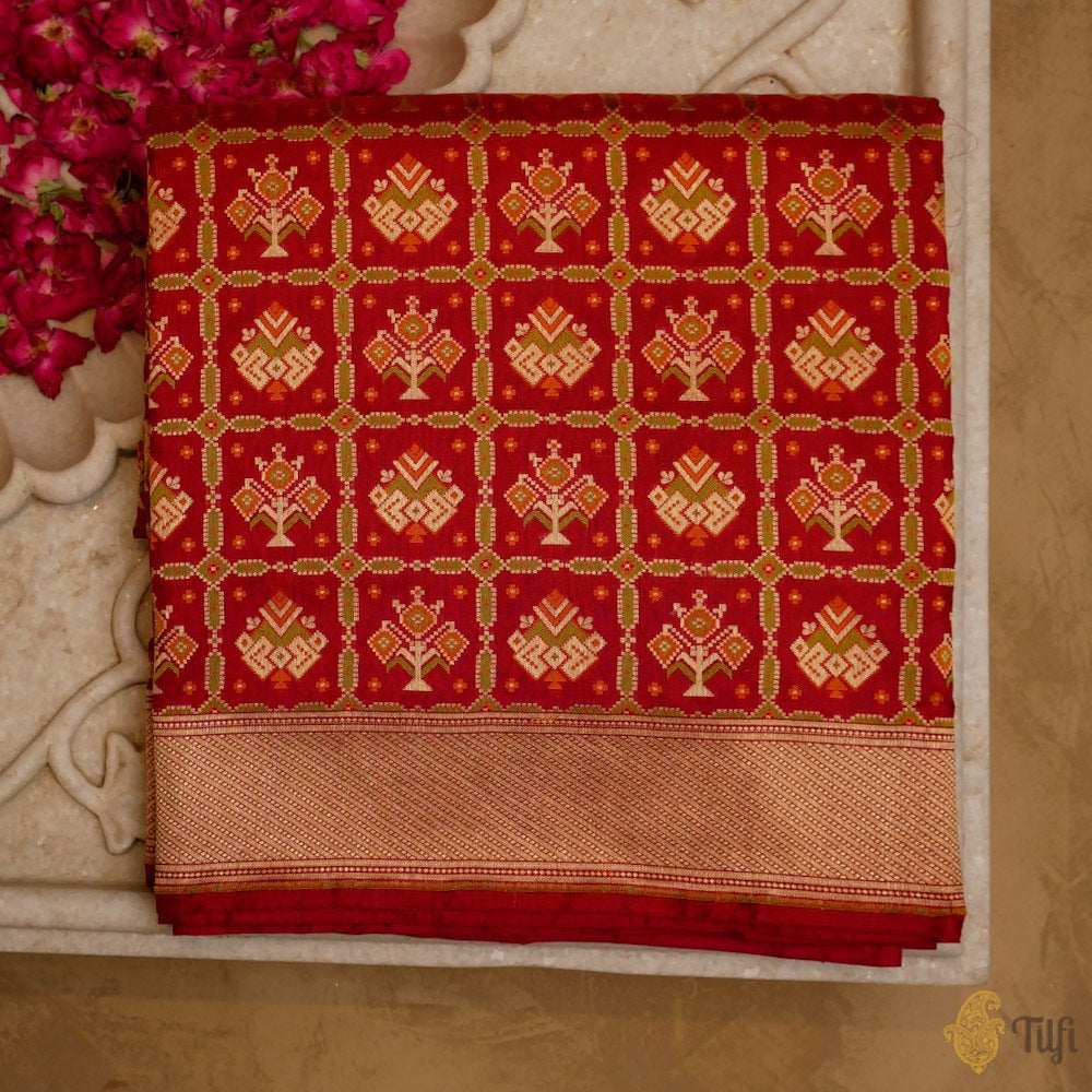 Deep Red Pure Katan Silk Banarasi Handloom Patola Saree - Tilfi
