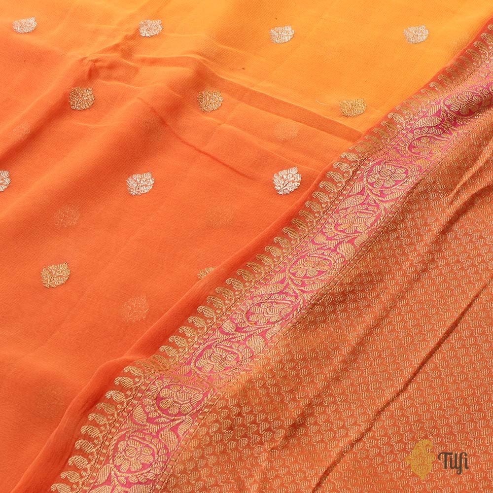 Yellow-Orange Ombr√© Pure Chiffon Georgette Banarasi Handloom ...