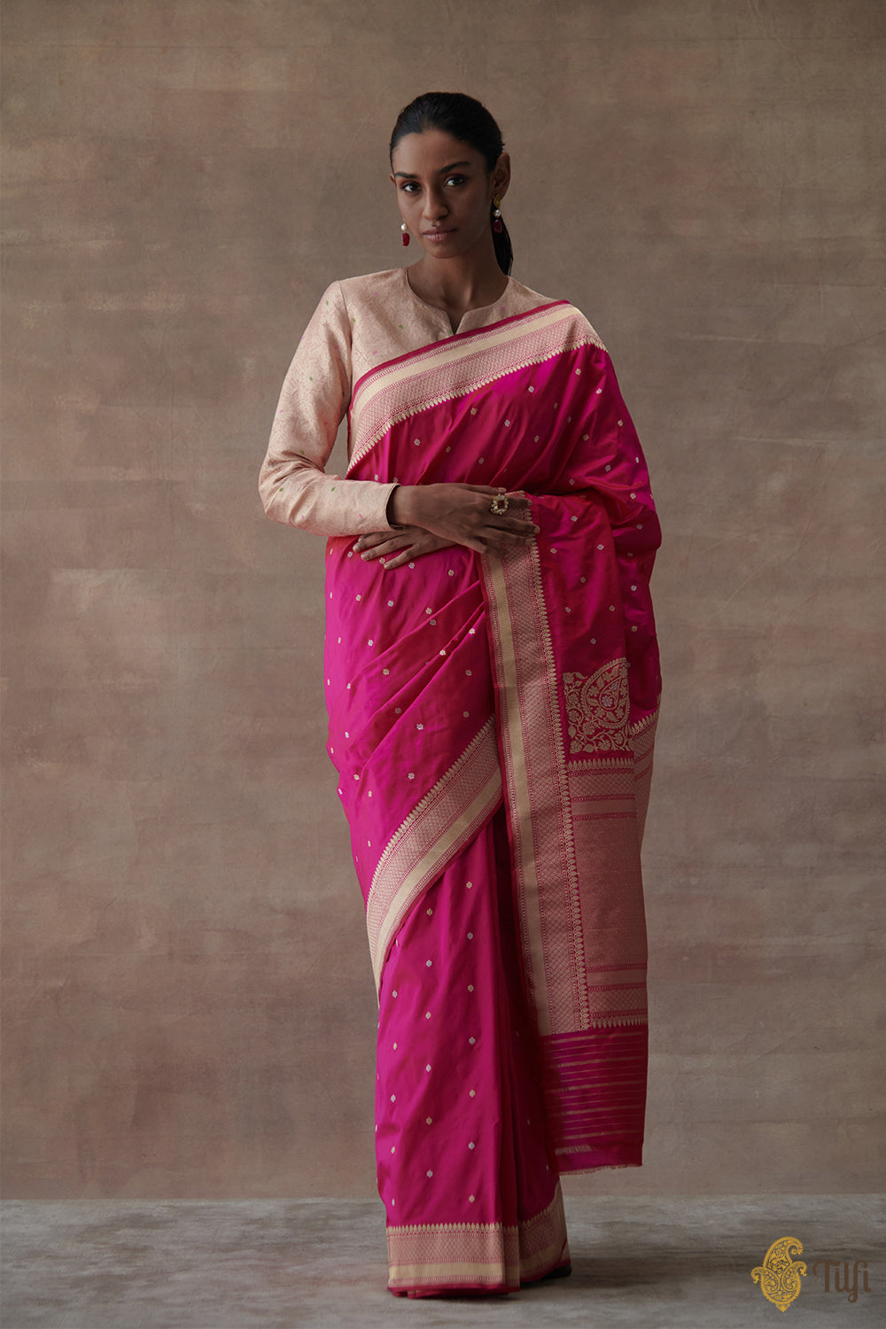 Red-Rani Pink Pure Katan Silk Banarasi Handloom Saree - Tilfi