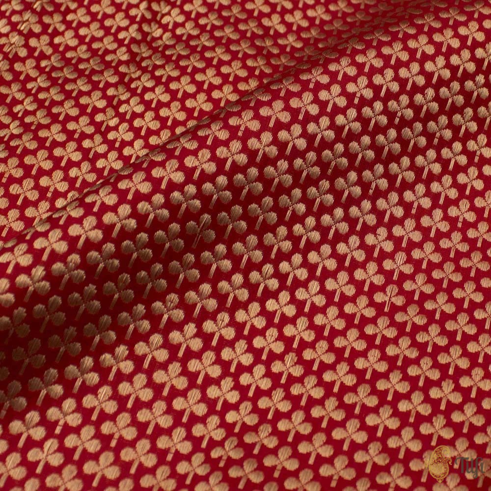 Red Pure Katan Silk Banarasi Handloom Fabric - Tilfi