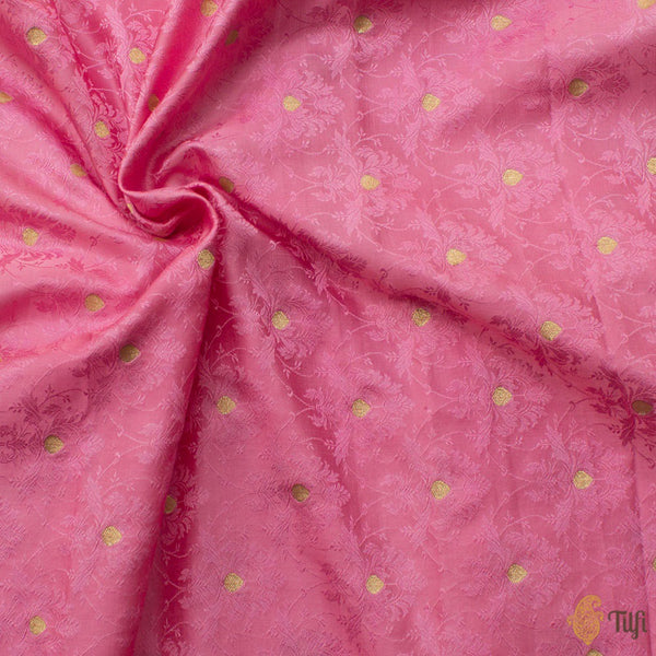 Flamingo Pink Pure Soft Satin Silk Banarasi Handloom Fabric - Tilfi