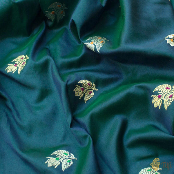 Green-Blue Pure Katan Silk Banarasi Handloom Fabric - Tilfi