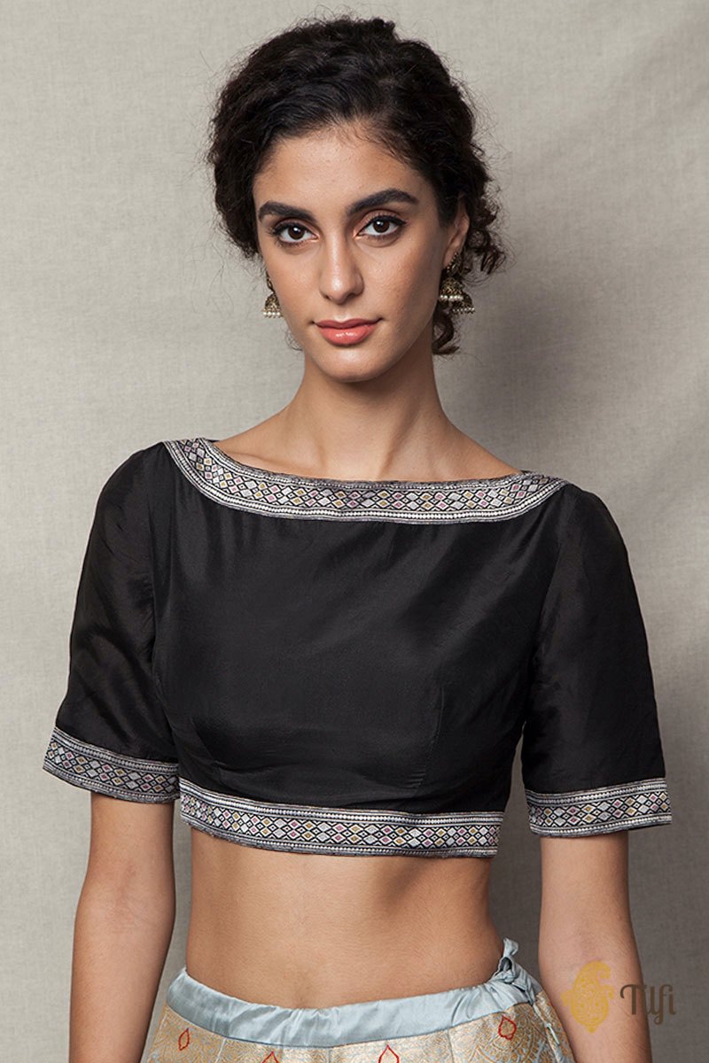 Black Banarasi Borders Blouse - Tilfi