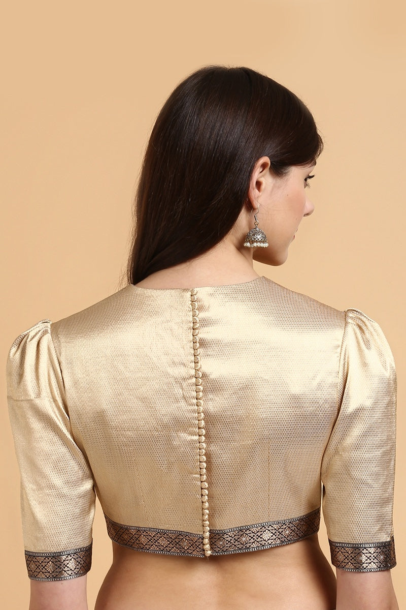 Gold Handwoven Brocade Banarasi Borders Blouse - Tilfi