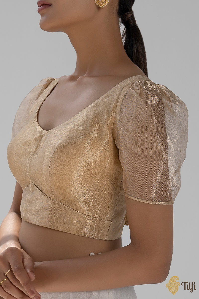 Gold Pure Tissue Puff-Sleeves Blouse - Tilfi