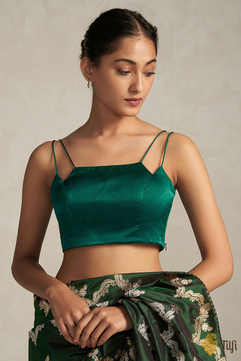 Satin blouse made from pure silk in sage