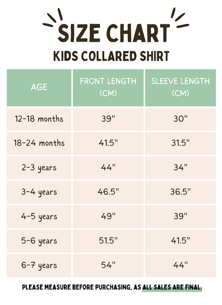 Kids Collared Button Up Check Shirt Size Chart | George Hats