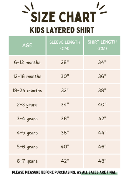 Kids Layered Tee Size Chart | George Hats