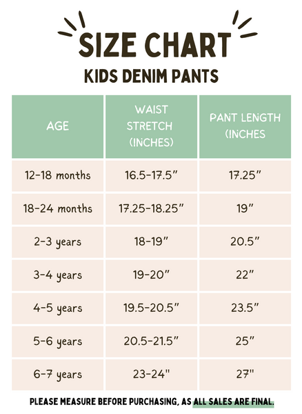 Kids Denim Pants Size Chart | George Hats