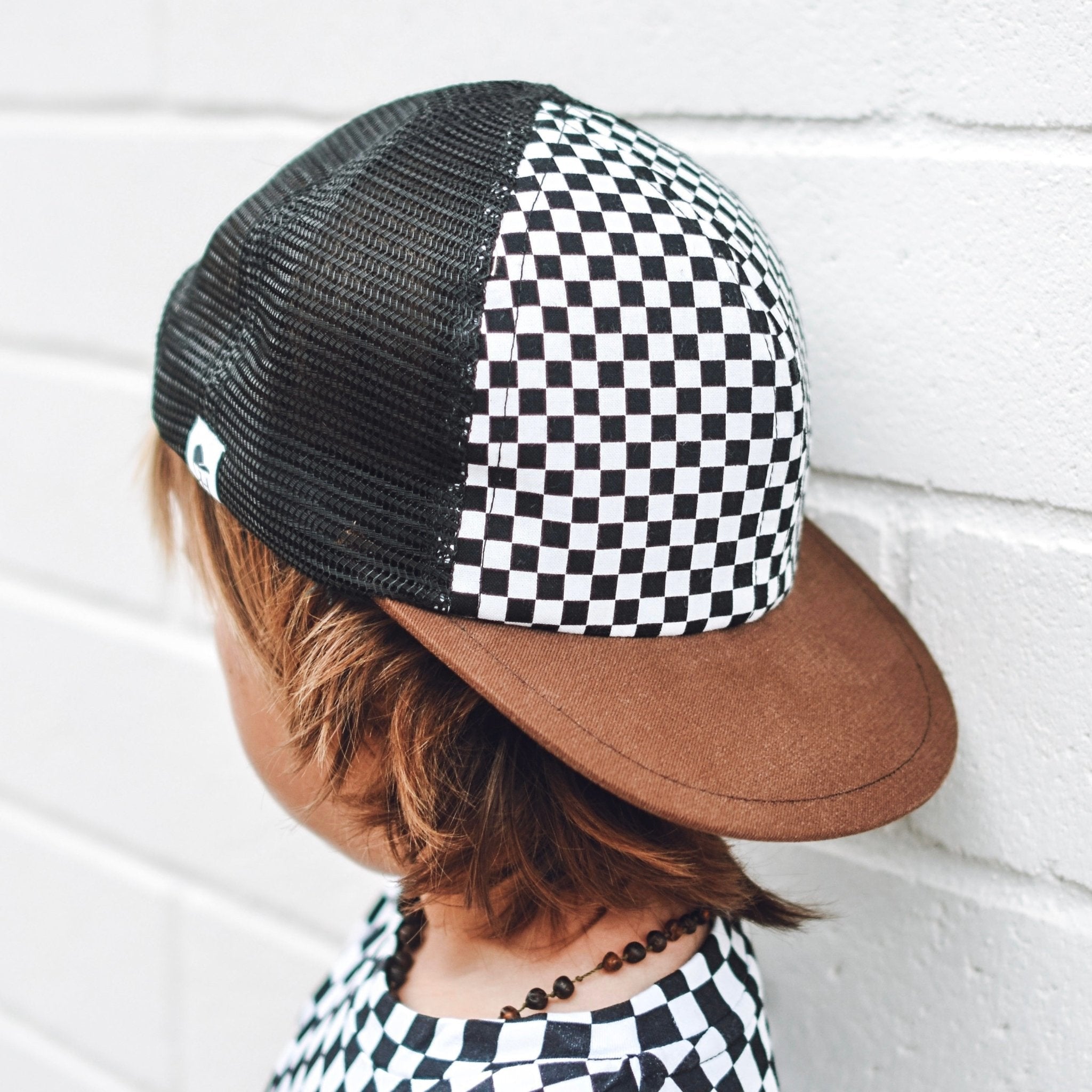 Checkered Trucker Boys Hat, Kids Snapback Trucker Hats