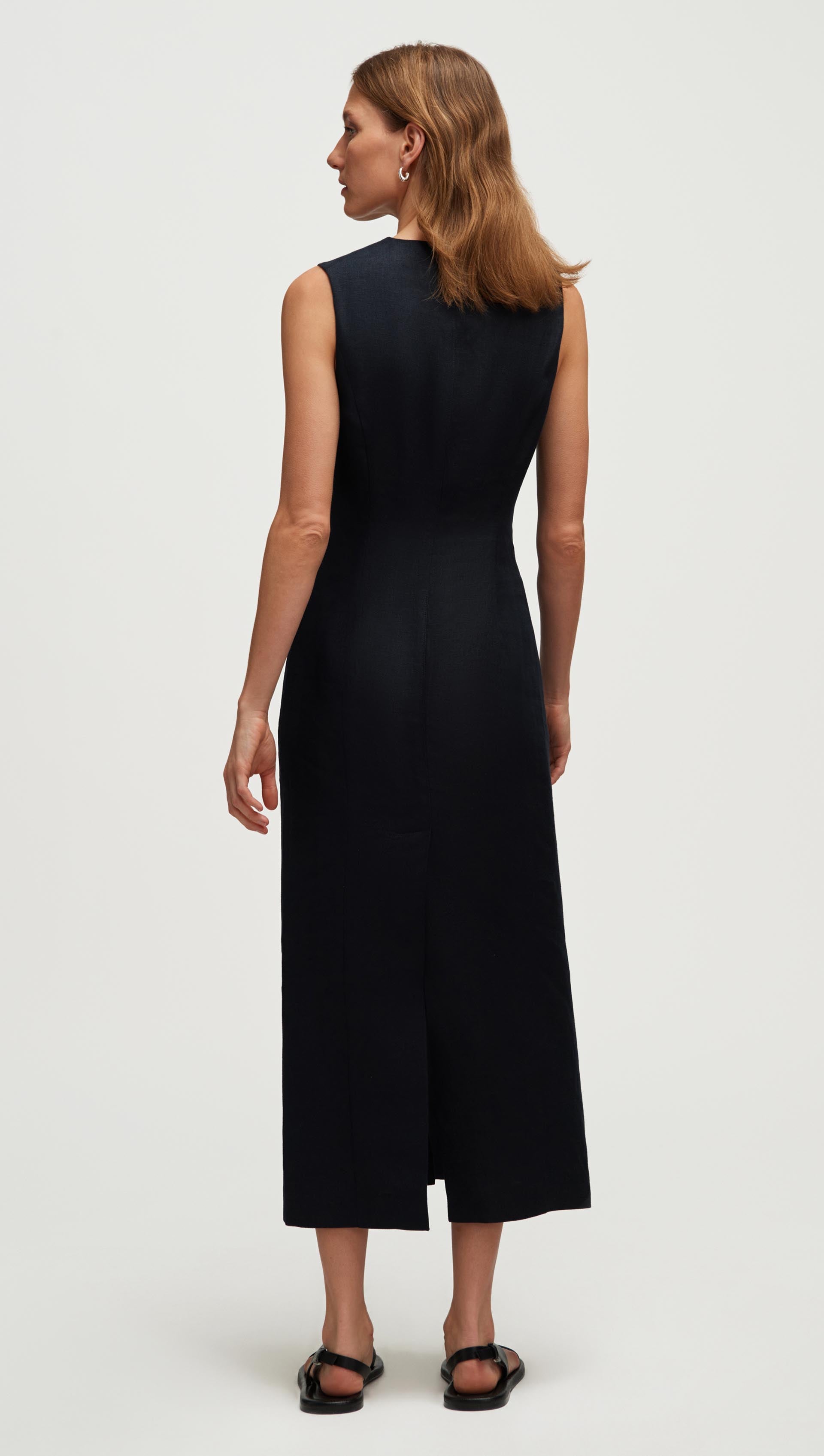 241112 Argent JL 34 Button Dress in Basket Weave Linen Midnight 1372 decb9c0d 9cb7 4940 9489 1a3e46789dee