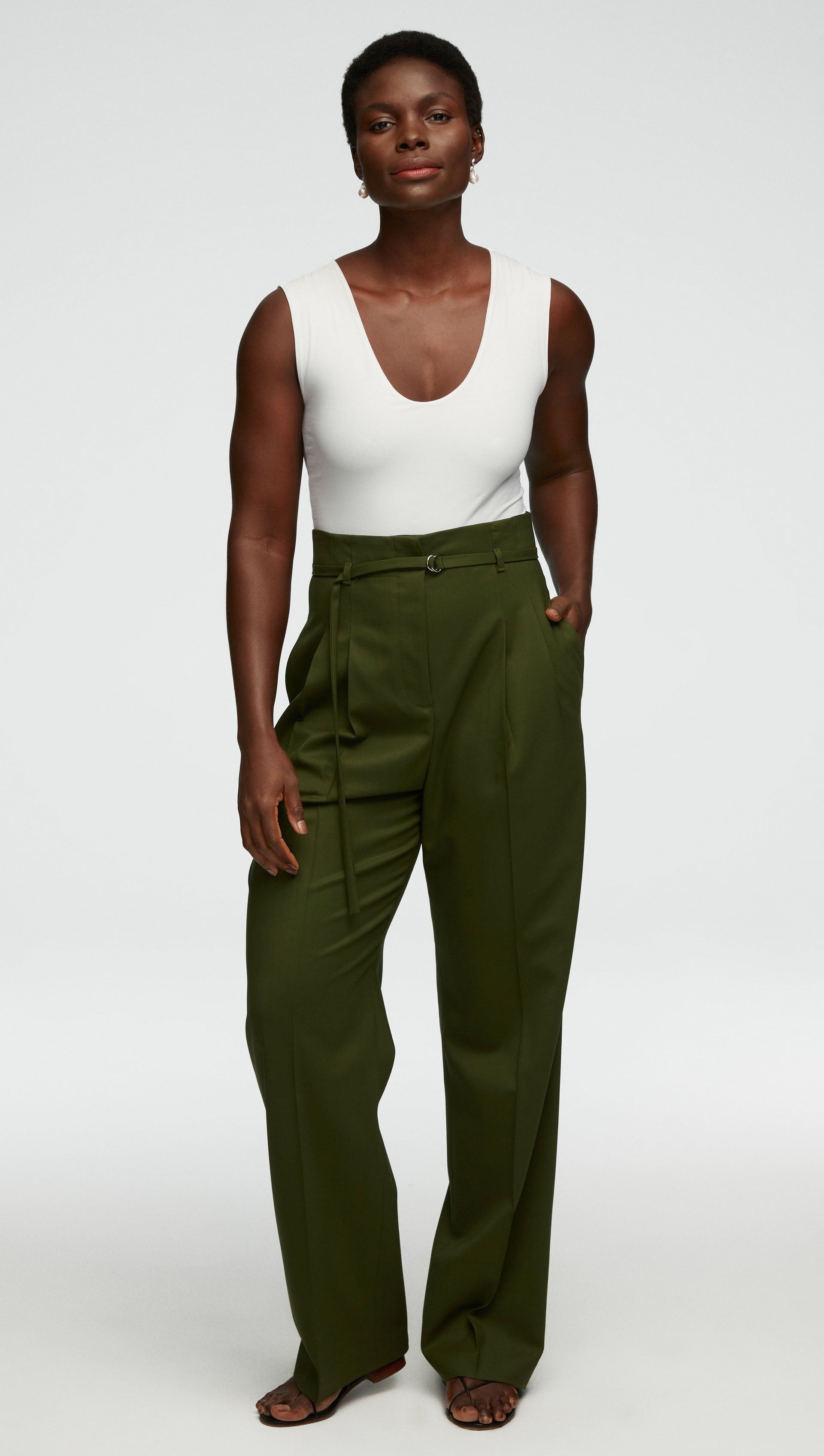 High-Waisted Belted Trouser in Seasonless Wool