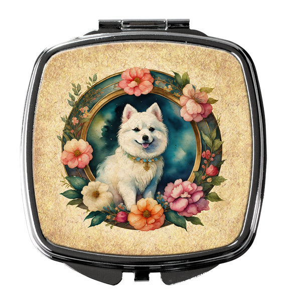 Buy this Japanese Spitz and Flowers Compact Mirror